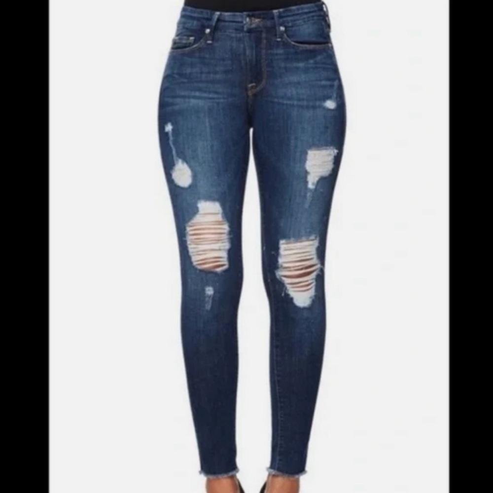 Good American Dark Blue Distressed Skinny Jeans
